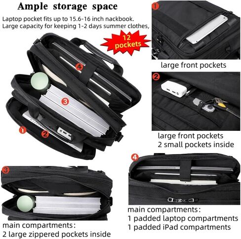 3 in 1 Laptop Bag for Men 15.6-17 Inch Computer Bag Laptop Backpack Convertible Briefcase Messenger Shoulder Bag Work Business Backpack Travel Bag for Men/Women Black in Saudi Arabia
