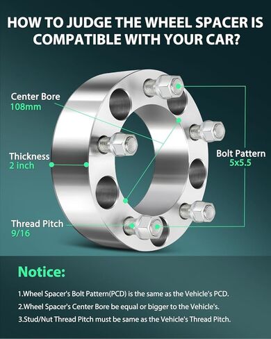 SCITOO 2Pcs 2 inch Wheel Spacers 5x5.5 to 5x5.5 108mm bore 9/16" Studs Wheel Spacers Compatible with for Dodge Ram 1500 94-10 for Dakota 05-10 for Mitsubishi Raider 06-09 in Saudi Arabia