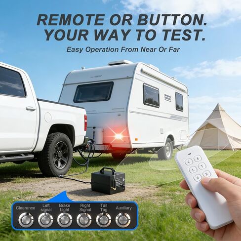 Professional Trailer Light Tester, Wireless Remote One-Person Operation, Built-in 12V 10Ah Rechargeable Battery, IP68 Waterproof All-Metal Housing, Compatible with 7-Way Round Pin Connector in Kuwait