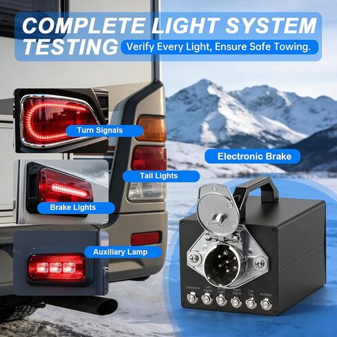 Professional Trailer Light Tester, Wireless Remote One-Person Operation, Built-in 12V 10Ah Rechargeable Battery, IP68 Waterproof All-Metal Housing, Compatible with 7-Way Round Pin Connector in Kuwait