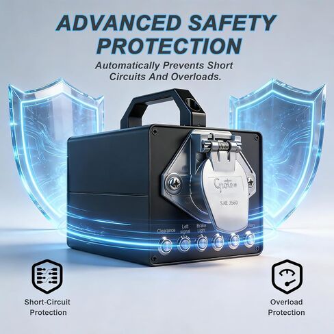 Professional Trailer Light Tester, Wireless Remote One-Person Operation, Built-in 12V 10Ah Rechargeable Battery, IP68 Waterproof All-Metal Housing, Compatible with 7-Way Round Pin Connector in Kuwait