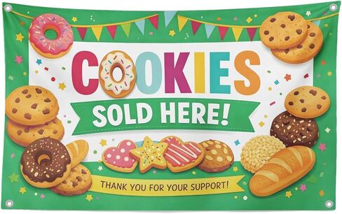 Baiquiro Cookies Sold Here Tapestry Colorful Cookie Booth Decor with 100D Polyester 4 Corner Grommets for Bake Sales Fundraisers and Bakery Shop Displays in Saudi Arabia