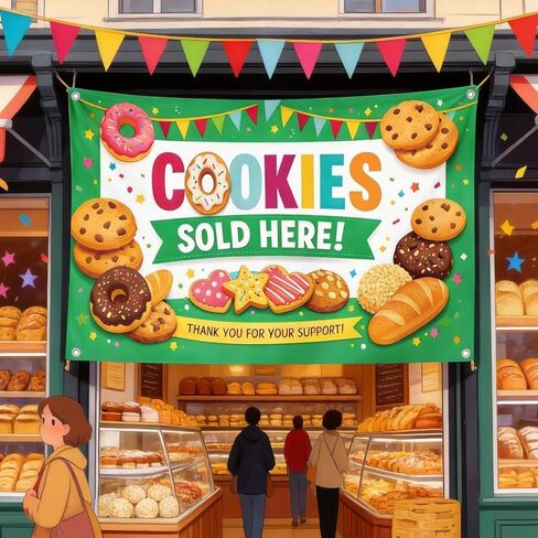 Baiquiro Cookies Sold Here Tapestry Colorful Cookie Booth Decor with 100D Polyester 4 Corner Grommets for Bake Sales Fundraisers and Bakery Shop Displays in Saudi Arabia