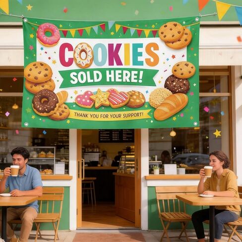 Baiquiro Cookies Sold Here Tapestry Colorful Cookie Booth Decor with 100D Polyester 4 Corner Grommets for Bake Sales Fundraisers and Bakery Shop Displays in Saudi Arabia