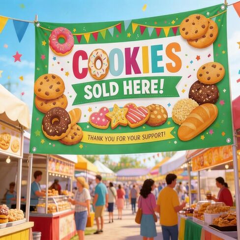 Baiquiro Cookies Sold Here Tapestry Colorful Cookie Booth Decor with 100D Polyester 4 Corner Grommets for Bake Sales Fundraisers and Bakery Shop Displays in Saudi Arabia