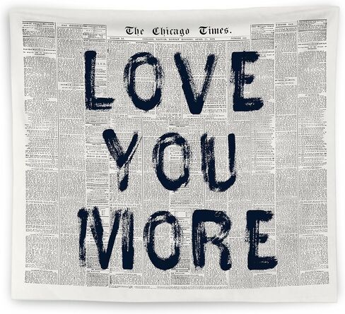 WNAGT Vintage Black and White Newspaper Tapestry Wall Hanging, Love You More Retro Funky Bold Typography Wall Blanket Decor for Dorm Apartment Bedroom Living Room Home, 50x60 Inch in Kuwait