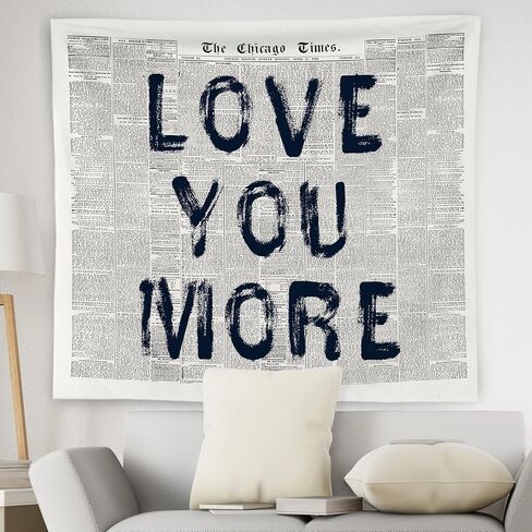WNAGT Vintage Black and White Newspaper Tapestry Wall Hanging, Love You More Retro Funky Bold Typography Wall Blanket Decor for Dorm Apartment Bedroom Living Room Home, 50x60 Inch in Kuwait