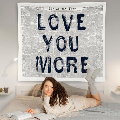 WNAGT Vintage Black and White Newspaper Tapestry Wall Hanging, Love You More Retro Funky Bold Typography Wall Blanket Decor for Dorm Apartment Bedroom Living Room Home, 50x60 Inch in Kuwait