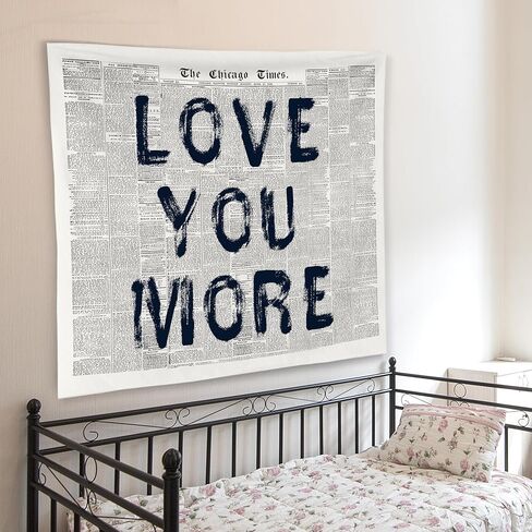 WNAGT Vintage Black and White Newspaper Tapestry Wall Hanging, Love You More Retro Funky Bold Typography Wall Blanket Decor for Dorm Apartment Bedroom Living Room Home, 50x60 Inch in Kuwait