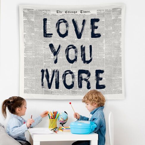 WNAGT Vintage Black and White Newspaper Tapestry Wall Hanging, Love You More Retro Funky Bold Typography Wall Blanket Decor for Dorm Apartment Bedroom Living Room Home, 50x60 Inch in Kuwait