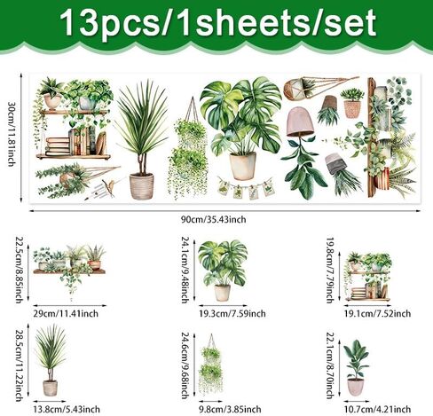 Spring Hanging Potted Plants and Shelves Window Clings, Botanical Cactus Green Plant Wall Decals, Removable Wall Stickers, Botanical Home Decor in Saudi Arabia