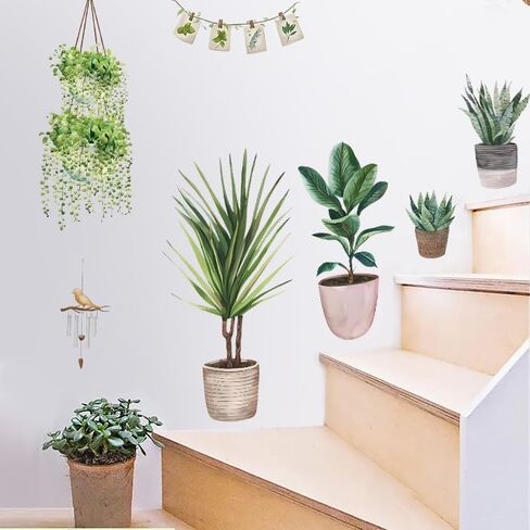 Spring Hanging Potted Plants and Shelves Window Clings, Botanical Cactus Green Plant Wall Decals, Removable Wall Stickers, Botanical Home Decor in Saudi Arabia