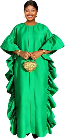 AOMEI Loose Fit Bubu African Dresses for Women Ruffle Short Sleeve Maxi Kaftan Dress Party Wedding Vacation Outfits in Saudi Arabia