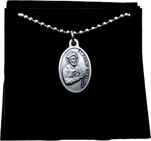 Saint Phillip Neri Necklace, 2.4mm Stainless Steel Chain, Deployment Gift, Patron Saint of Rome, US Special Forces, humor, joy in Kuwait