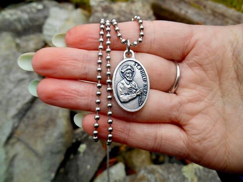 Saint Phillip Neri Necklace, 2.4mm Stainless Steel Chain, Deployment Gift, Patron Saint of Rome, US Special Forces, humor, joy in Kuwait
