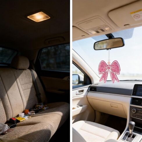 Pink Bow Car Air Freshener - Sparkling Dual-Sided Design Pink Car Freshener, Elegant Scented Hanging Decor for Auto & Room, Cute Bow Rearview Mirror Hanging Gift for Women in Saudi Arabia