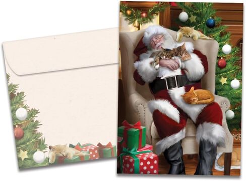 Tree-Free Greetings Christmas Cards and Envelopes, Set of 10, 5 x 7, Cat Nap Santa (HB93213) in Kuwait