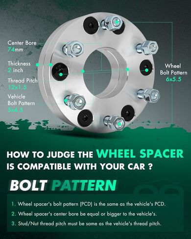 SCITOO 2Pcs Wheel Adapters 2 inch 5x4.5 to 6x5.5 Bore 74mm Studs 12x1.5 5 Lug Wheel Spacers Adapters Fit for for Ford Escape for Ford Fusion for Toyota Camry for Toyota for Tacoma in Saudi Arabia