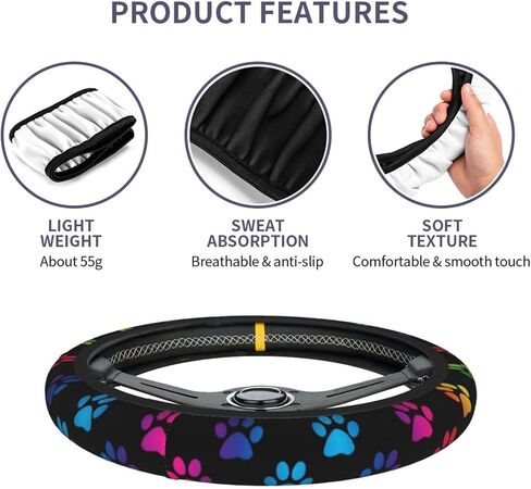 باو طباعة غطاء عجلة القيادة قوس قزح الكلب الكفوف عجلة القيادة حامي العرق ماصة السيارات التفاف المضادة للانزلاق العالمي 15 بوصة يغطي لطيف حية اكسسوارات السيارات in Kuwait