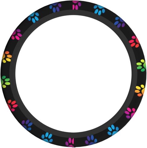 باو طباعة غطاء عجلة القيادة قوس قزح الكلب الكفوف عجلة القيادة حامي العرق ماصة السيارات التفاف المضادة للانزلاق العالمي 15 بوصة يغطي لطيف حية اكسسوارات السيارات in Kuwait