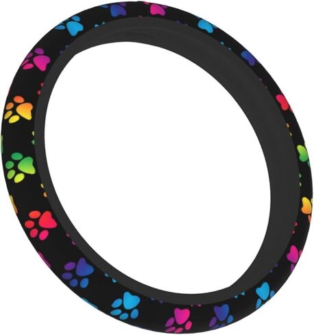 باو طباعة غطاء عجلة القيادة قوس قزح الكلب الكفوف عجلة القيادة حامي العرق ماصة السيارات التفاف المضادة للانزلاق العالمي 15 بوصة يغطي لطيف حية اكسسوارات السيارات in Kuwait