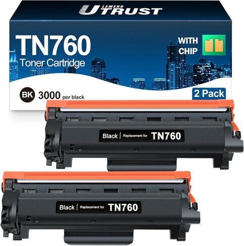 خرطوشة حبر TN760 متوافقة عالية الإنتاجية بديلة لـ Brother TN760 TN-760 TN730 TN-730 حبر أسود لطابعة HL-L2350DW HL-L2370DW HL-L2395DW MFC-L2710DW MFC-L2750DW DCP-L2550DW (عبوتان) in Kuwait