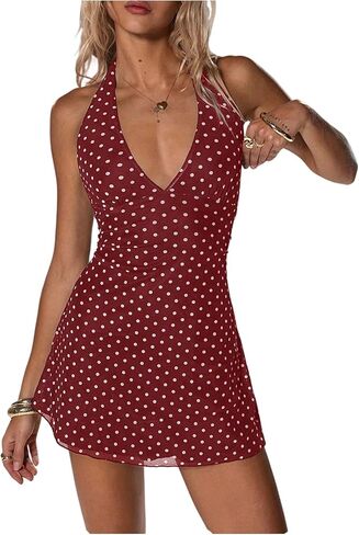 Milumia Women's Polka Dots Dress Sexy Tie Backless A Line Party Club Short Halter Mini Dresses in Kuwait