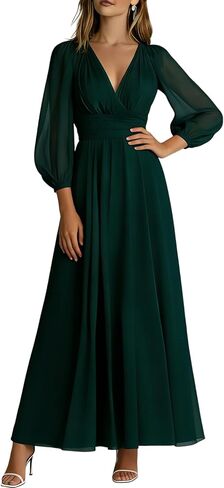 XNC Long Sleeve Dresses for Women 2026 Spring Summer Casual Boho Floral Chiffon Dress Tulle Flowy Maxi Wedding Guest Dress in Saudi Arabia