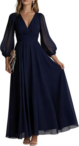 XNC Long Sleeve Dresses for Women 2026 Spring Summer Casual Boho Floral Chiffon Dress Tulle Flowy Maxi Wedding Guest Dress in Saudi Arabia