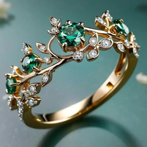 Exquisite Green Zirconia Flower Vine Ring for Women Daily Casual Party Vacation Unique Ring Jewelry in Saudi Arabia
