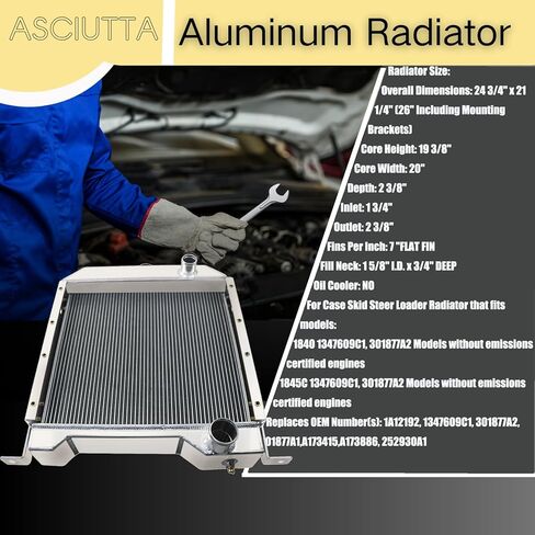 3 Row Aluminum Radiator for Case Skid Loader 1840 1845C Skid Steer Tractor 1347609C1 1A12192 in Kuwait