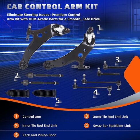 KEYOOG 10Pcs Front Lower Control Arm Kit w/Ball Joint Fit For 08-19 To-yota Highlander Venza, 10-15 Le-xus RX350 RX450h, Outer Inner Tie Rod End, Sway Bar Link (OE# K622944 K90344 EV801472 ES800534) in Saudi Arabia