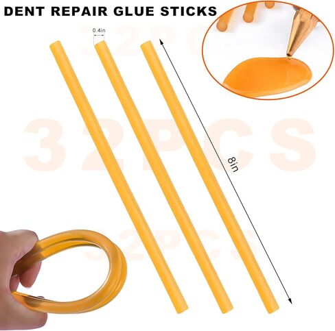 32PCS Dent Repair Glue Sticks, 0.43" Dia×8" Long PDR Glues Paintless Auto Body Dents Remover, Strong Viscosity Hot Melt Glue Sticks for Car Repair Precision Dent Removal (Yellow) in Saudi Arabia