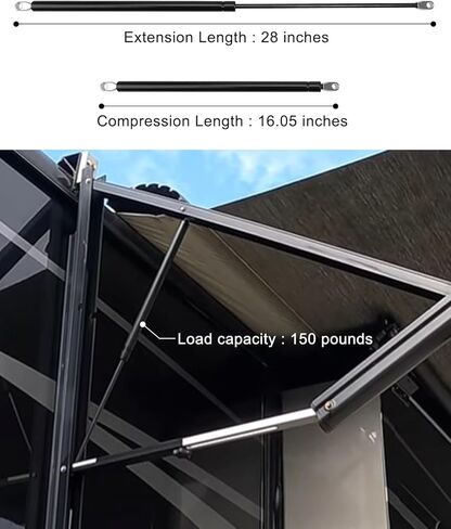 28inch 150lb PM3990 RV Awning Gas Spring Strut Prop Shock Lift Support Compatible with Dometic RV Awnings 68475 80985 025214 69-3723 3108392.139 (2 Pack) in Kuwait