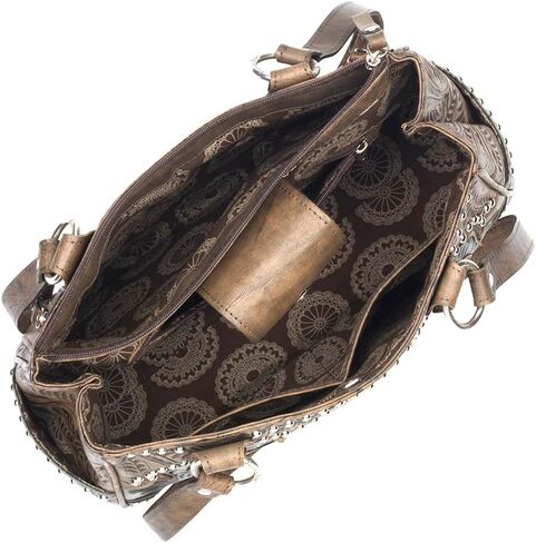 American West Hand Tooled Handcrafted 100% Genuine Leather Multi-Compartment Tote Concealed Carry Pocket on Back Purse for Women Annie's Secret Collection Western (Sand) in Kuwait