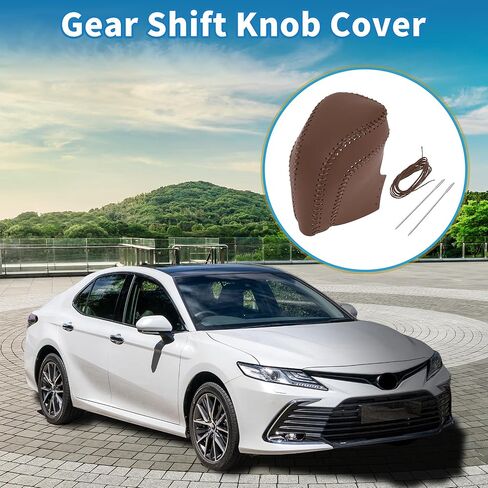 Anti-Slip Gear Shift Knob Cover Car Stick Shifting Handle Protector for Toyota Camry 2018-2024 Brown Faux Leather in Saudi Arabia