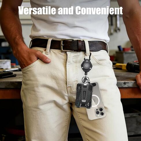 حاملات شارات قابلة للسحب من Oaridey، سلسلة مفاتيح مغناطيسية قابلة للسحب مع حامل بطاقة هوية من ألياف الكربون (تحمل 5 بطاقات)، بكرة شارة شديدة التحمل مع شريط ربط للهاتف، للعمل والاستخدام اليومي in Kuwait