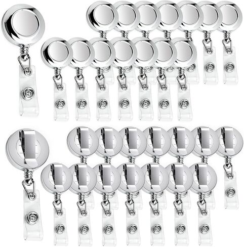 30 Pack Badge Holders, Silver Retractable Badge Reels, Durable Metal Spring Clip (Silver) - 24 Inch Retractable Cord Lanyard in Kuwait