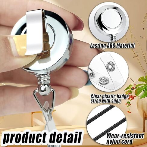 30 Pack Badge Holders, Silver Retractable Badge Reels, Durable Metal Spring Clip (Silver) - 24 Inch Retractable Cord Lanyard in Kuwait