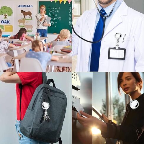 30 Pack Badge Holders, Silver Retractable Badge Reels, Durable Metal Spring Clip (Silver) - 24 Inch Retractable Cord Lanyard in Kuwait