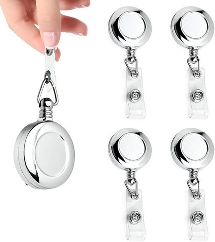 30 Pack Badge Holders, Silver Retractable Badge Reels, Durable Metal Spring Clip (Silver) - 24 Inch Retractable Cord Lanyard in Kuwait