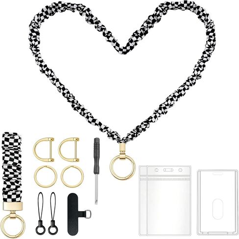 Scrunchie Lanyard for ID Badges - Elastic Cute Teacher Lanyard with ID Holder, Neck and Wrist Keychain for Office Staff (Black & White) in Saudi Arabia