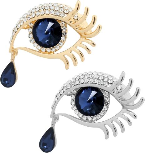 Honbay 2PCS Alloy Rhinestones Evil Eye Brooch Pins Good Luck Lapel Pins Demon Eye Corsage Breastpin in Kuwait