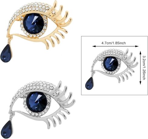 Honbay 2PCS Alloy Rhinestones Evil Eye Brooch Pins Good Luck Lapel Pins Demon Eye Corsage Breastpin in Kuwait