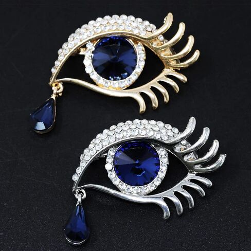 Honbay 2PCS Alloy Rhinestones Evil Eye Brooch Pins Good Luck Lapel Pins Demon Eye Corsage Breastpin in Kuwait