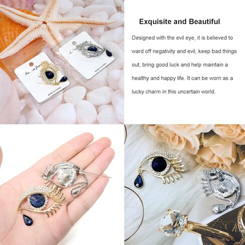 Honbay 2PCS Alloy Rhinestones Evil Eye Brooch Pins Good Luck Lapel Pins Demon Eye Corsage Breastpin in Kuwait