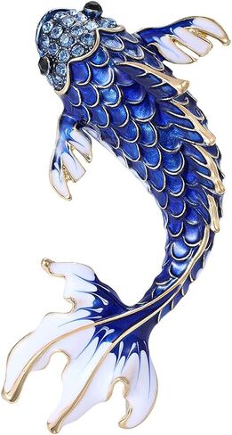 Enamel Lucky Koi Fish Carp Brooch Pin For Women Men Chinese Style Statement Vintage Gradient Red Blue Colors Flowing Tail Lifelike Scales Lapel Clothing Accessory in Kuwait