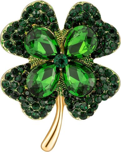 Crystal Clover Brooch Pin for Women Rhinestone Green Brooch in Kuwait