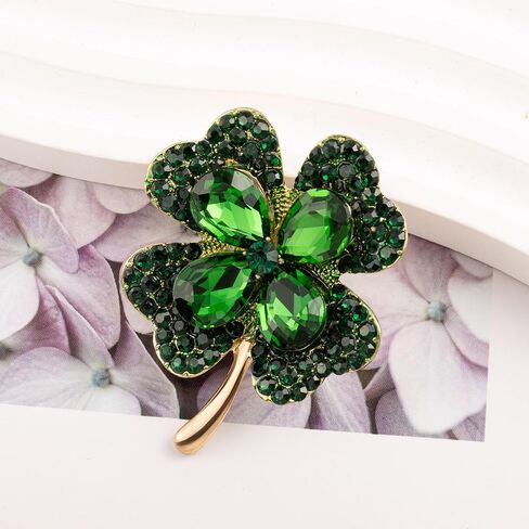 Crystal Clover Brooch Pin for Women Rhinestone Green Brooch in Kuwait