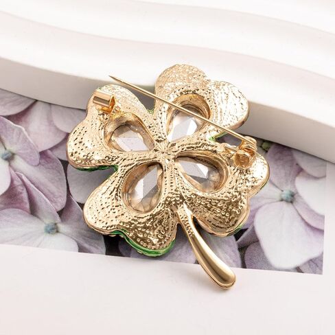 Crystal Clover Brooch Pin for Women Rhinestone Green Brooch in Kuwait